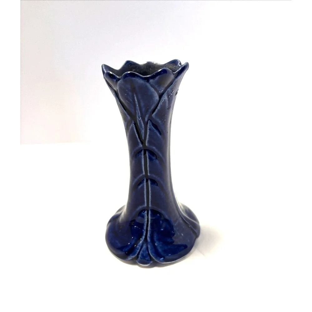 MCM Bud Vase Deep Cobalt Glazed Pottery Retro Decorative Unbranded Marked